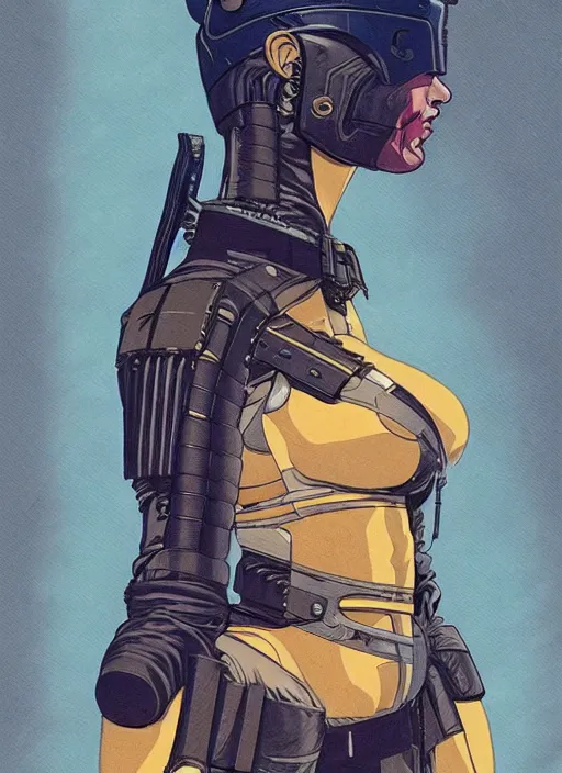 Image similar to cyberpunk samurai in tactical harness and jumpsuit. dystopian. portrait by stonehouse and mœbius and will eisner and gil elvgren and pixar. realistic proportions. cyberpunk 2 0 7 7, apex, blade runner 2 0 4 9 concept art. cel shading. attractive face. thick lines.