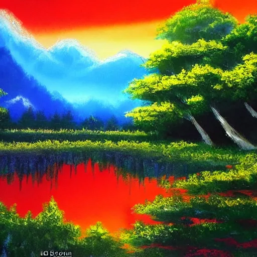 Image similar to beautiful landscape by bob ross