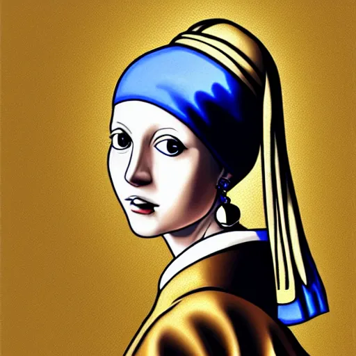 Prompt: girl with a pearl earring painting but replaced with nami from one piece