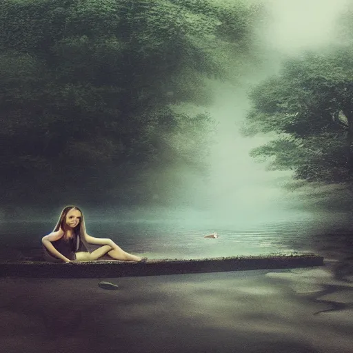 Prompt: “goddess in a lake, portrait, fantasy, fog”