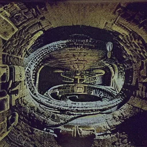 Prompt: ancient space station symbolizing a snake's nest, dark sci-fi movie scene