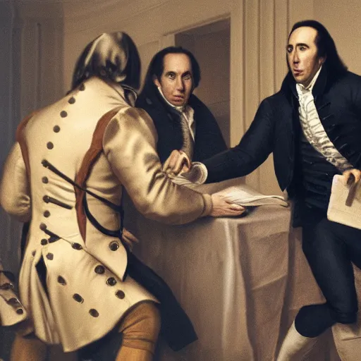 Image similar to Nick Cage stealing the declaration of independence, 4k photograph