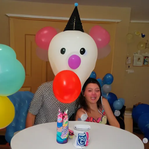 Prompt: anthropomorphic birthday balloon partying