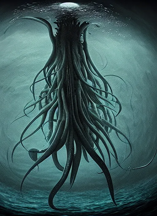 Prompt: bigfin squid, eldritch horror, monster, ominous underwater environment, dark souls, terrifying, epic surrealism