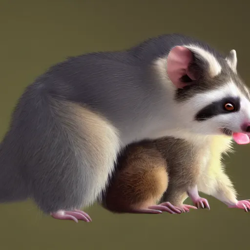 Image similar to an opossum and an american raccoon hugging, cute photograph, 4k wallpaper, unreal engine, artstation