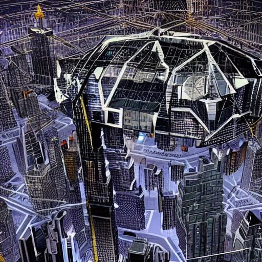 Image similar to epic architecture cyberpunk city landscape, designed by buckminster fuller and nikola tesla