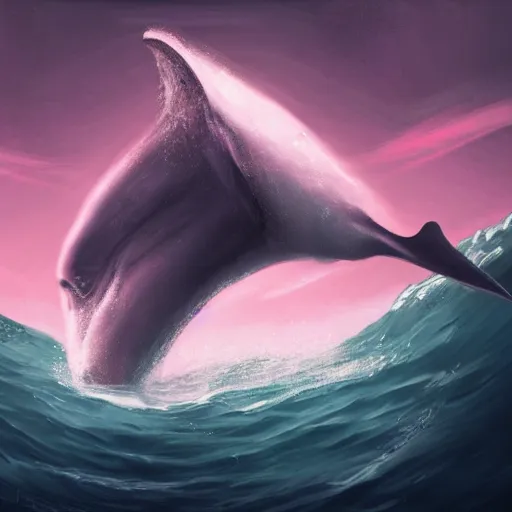 Prompt: a whale sized human mouth with large dorsal fins swimming through a dark ocean, pink skin, sinew, d & d fantasy art, concept art, character art, horror