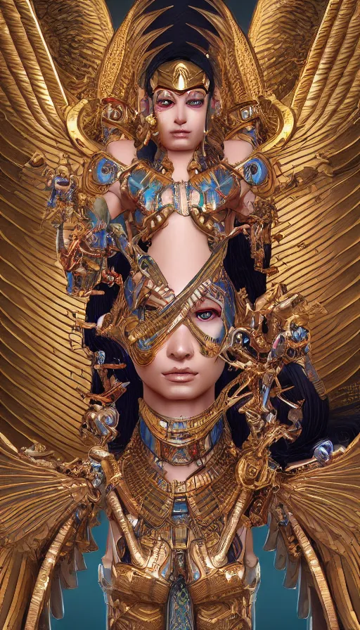 Image similar to egyptian bionic god, fallen angels, highly detailed, digital painting, good, refreshing, detailed and intricate, ornate, hyper realistic, trending on artstation, octane render, illustration by james jean