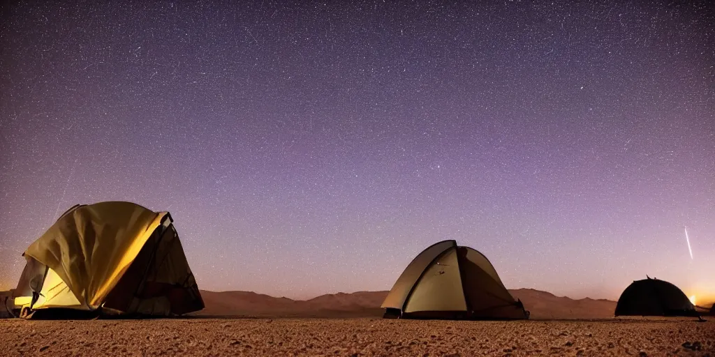 Image similar to a photo of late night desert camping in utal during a meteor shower, beautiful nature