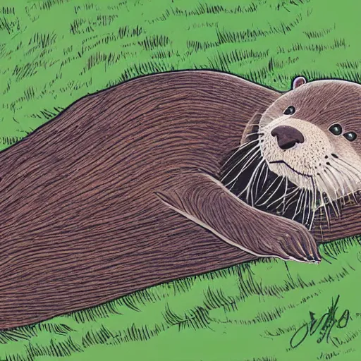 Image similar to an otter sleeping, comic art