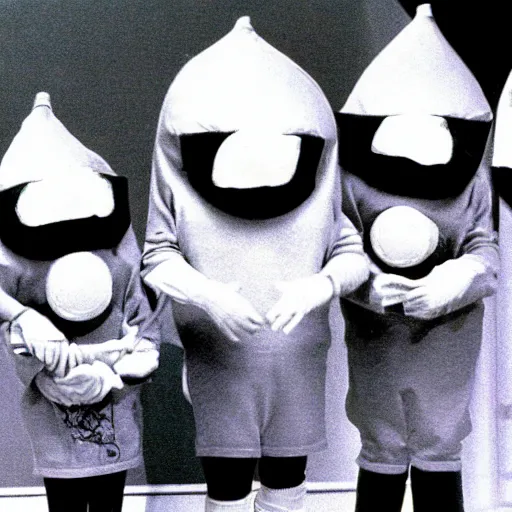 Image similar to Still from a children's television show about people dressed as nostrils, 1980