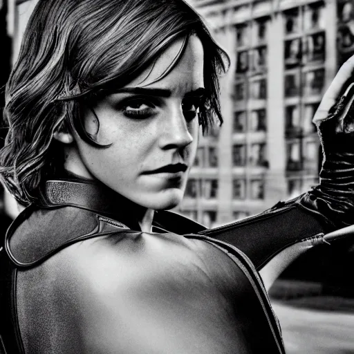 Prompt: Emma Watson as Catwoman, XF IQ4, iso, aperture, shutter, Adobe Lightroom, DxO Photolab, polarizing filter, Sense of Depth, AI enhanced, HDR, in-frame