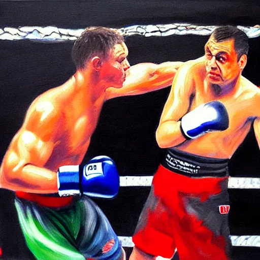 Image similar to viktor orban fighting mma, oil painting