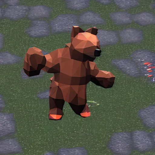 Prompt: image of an rpg bear enemy with low poly playstation 1 graphics, upscaled to high resolution