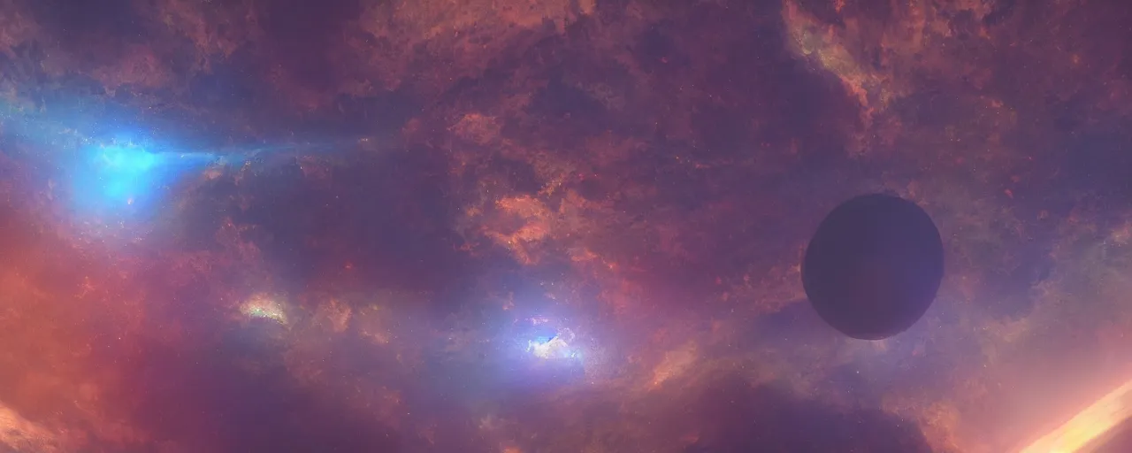 Image similar to smooth _ colours _ cinematic _ render _ of _ atmospheric _ deep _ space _ volumetric _ lighting _ cathrin _ machin