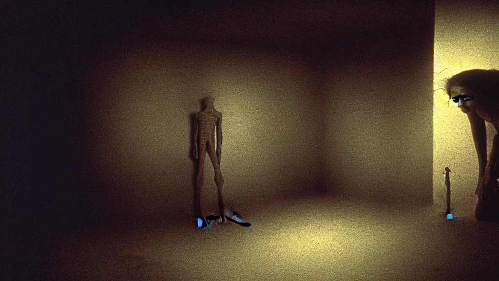 Image similar to the strange creature in the crawlspace, film still from the movie directed by denis villeneuve and david cronenberg with art direction by salvador dali and zdzisław beksinski, wide lens