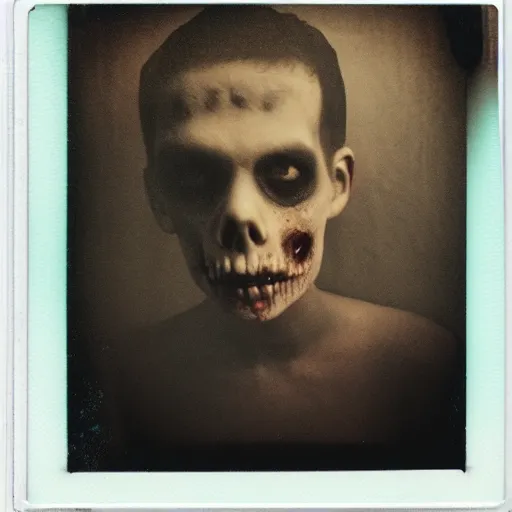 Prompt: a very beautiful polaroid picture of a zombie, award winning photography