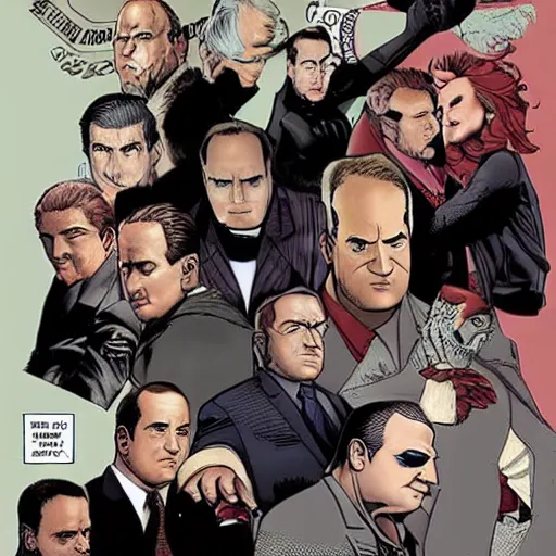 Image similar to [the cast of the sopranos as the dark avengers]