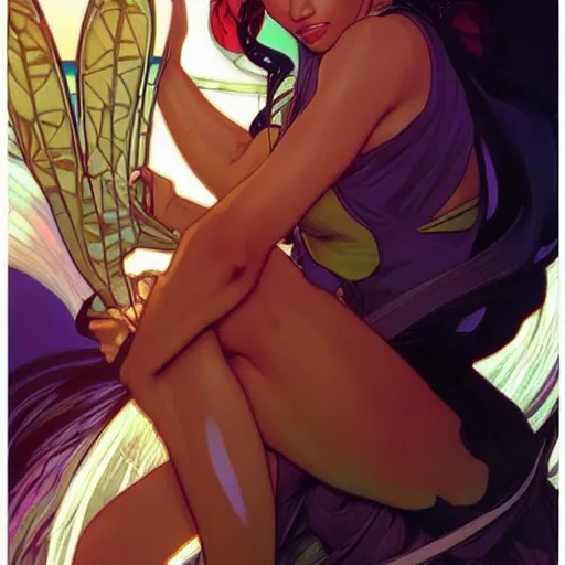 Image similar to beyonce perfect coloring, low saturation, epic composition, masterpiece, bold complimentary colors. stunning masterfully illustrated by artgerm, range murata, alphonse mucha, katsuhiro otomo