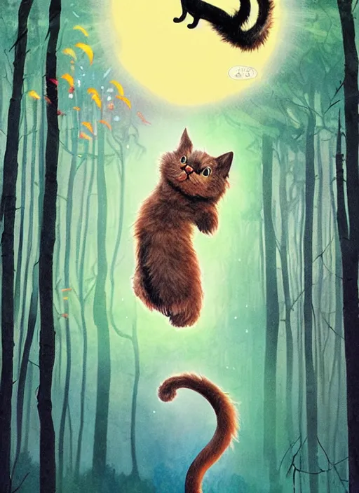 Image similar to a hyper realistic ink cat and the meaning of life and sunbeams blue sky, lush forest poster art by chiara bautista and kim jung giu and norman rockwell and greg rutkowski weta studio, and lucasfilm