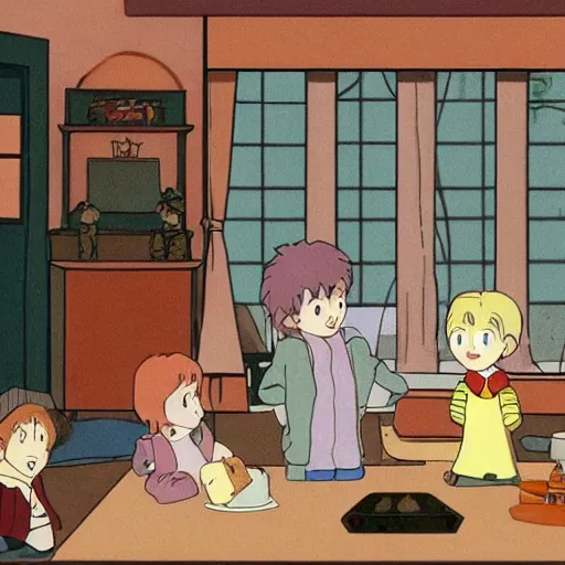 Prompt: still from home alone (1990) in studio ghibli style