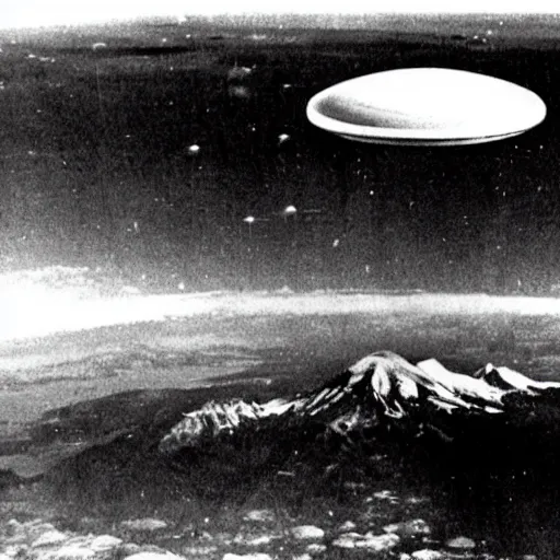 Image similar to The Kenneth Arnold UFO sighting occurred on June 24, 1947, when private pilot Kenneth Arnold claimed that he saw a string of nine, shiny unidentified flying objects flying past Mount Rainier at speeds that Arnold estimated at a minimum of 1,200 miles an hour, 1947 photo