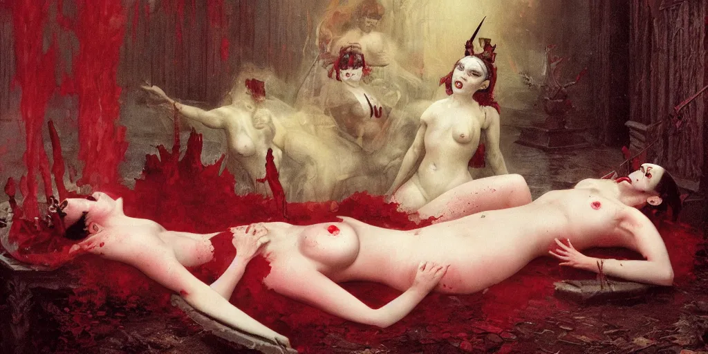 Image similar to the countess bathory in her bloodbath, succubus