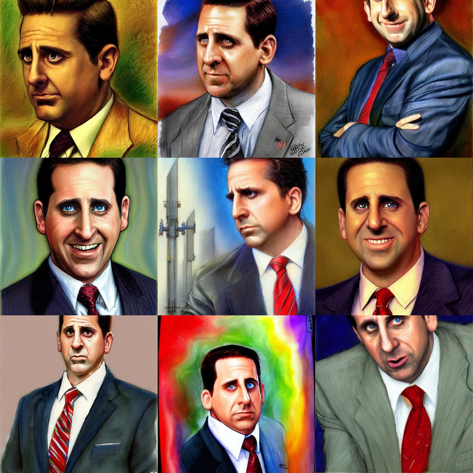 Prompt: michael scott by john howe, vibrant colors