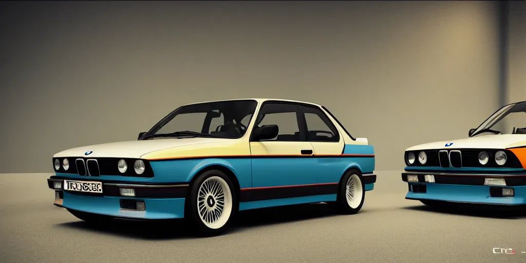 Prompt: Poster BMW e30 Re-made by octane render, cinematic, vibrant colors hyper realism, 8k.