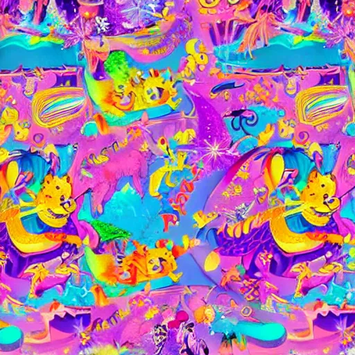 Prompt: fantasy world by Lisa Frank