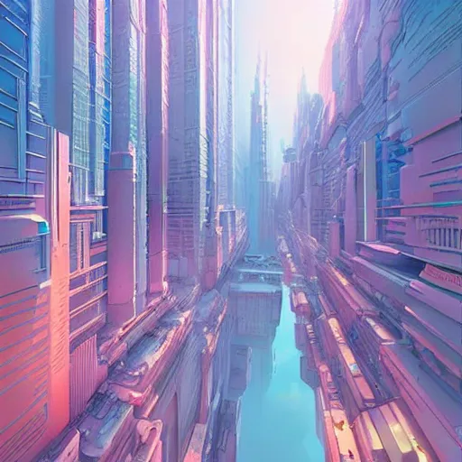 Prompt: a beautiful ultradetailed painting of a futuristic city center, trending on artstation3, art by beeple, art by hayao miyazaki