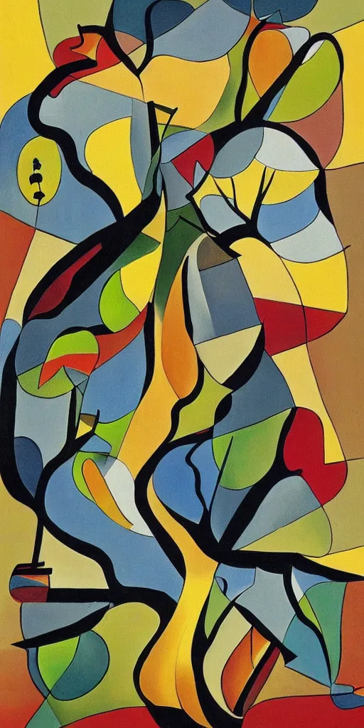 Image similar to cubist artwork of a tree, in the style of Salvador Dalí