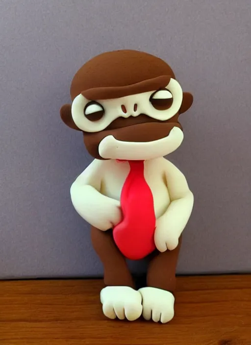 Image similar to monkey cartoon character with tie, 3 d clay figure, kawaii, big eyes