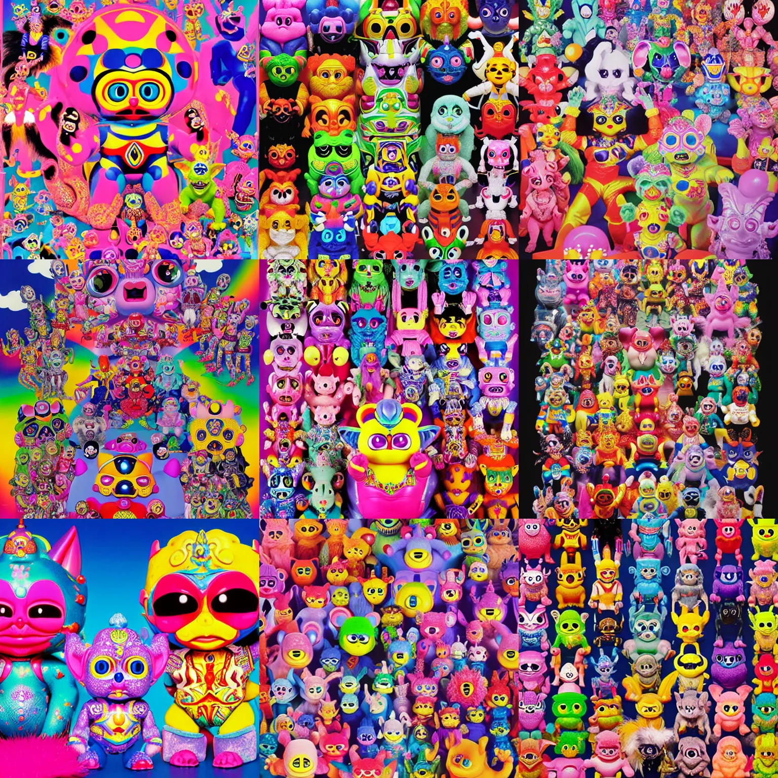 Image similar to hyperreal hindu power ranger furby cowboy rat fink barbie kewpie dragon dog god troll doll, kawaii high definition lifelike portrait art on 35mm film by Lisa Frank and Yayoi Kusama