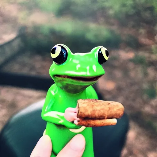 Image similar to a photo of 🐸 smoking a cigar