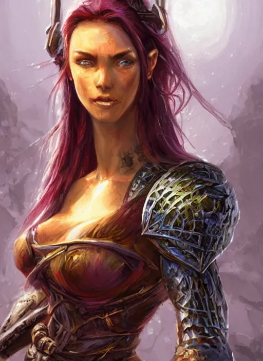 Image similar to ugly female, ultra detailed fantasy, dndbeyond, bright, colourful, realistic, dnd character portrait, full body, pathfinder, pinterest, art by ralph horsley, dnd, rpg, lotr game design fanart by concept art, behance hd, artstation, deviantart, hdr render in unreal engine 5