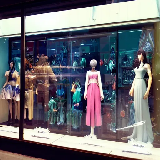 Prompt: makoto shinkai fantasy store window