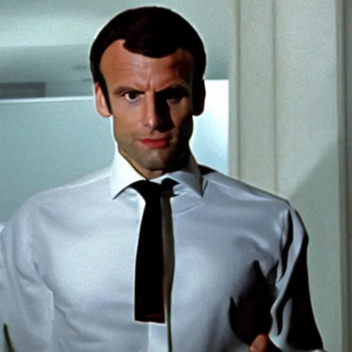 Image similar to Emmanuel Macron wearing François 1er costume in American Psycho (1999)