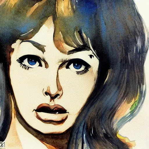 Image similar to Brigitte Bardot by Otomo Katsuhiro, character art, watercolour