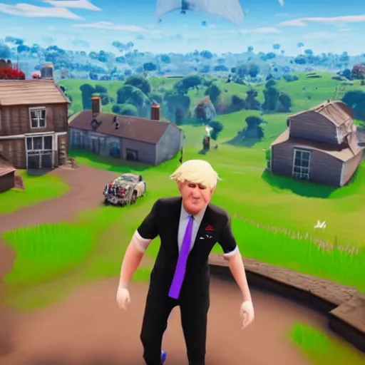 Image similar to an in-game screenshot of Boris Johnson as a Fortnite skin