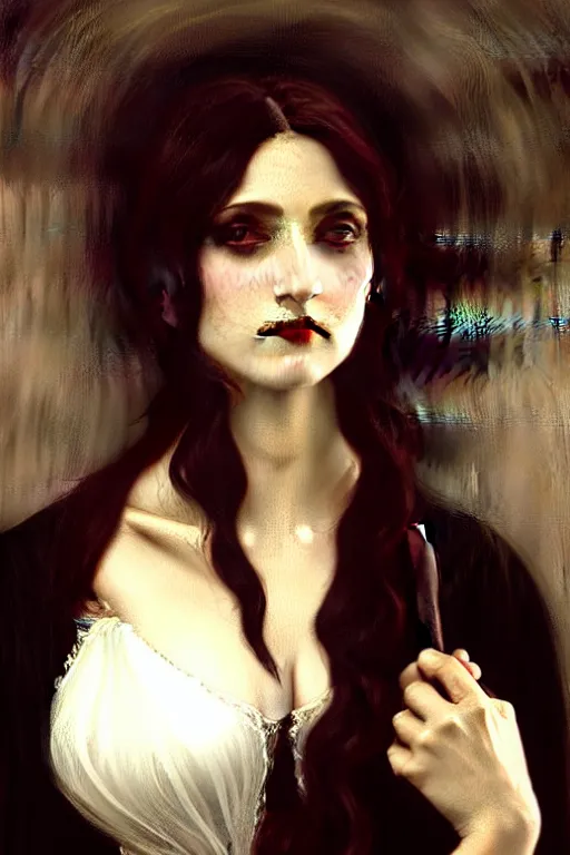 Prompt: victorian vampire black hair, painting by rossetti bouguereau, detailed art, artstation