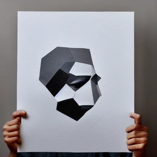 Image similar to a 2 d flat paper portrait of a man with wavey short hair, made from paper, friedly smile, raised eyebrows, ambient light, shadow art