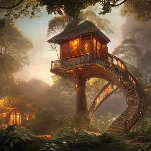 Prompt: egytian treehouse by artgerm, artstatonHD, fine art, oil painting, cinematic lighting, hyperdetailed, 8k, high resolution, insanely detailed and intricate, velvia, octane render