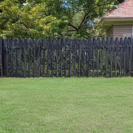 Prompt: a carpeted fenced in backyard