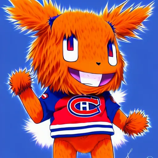 Image similar to anime Portrait of Youppi the Habs Montreal Canadiens Mascot as a very cute powerful and friendly pokemon, highly detailed anime, smooth, sharp focus, dynamic lighting, intricate, trending on ArtStation, illustration pokemon, art by WLOP
