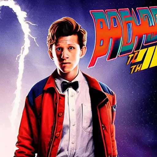 Image similar to Tom Holland, movie poster, starring as Marty mcfly, back to the future