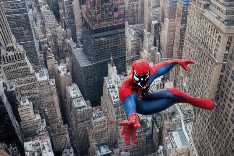 Image similar to Spider-Man swinging through New York by Emmanuel Lubezki