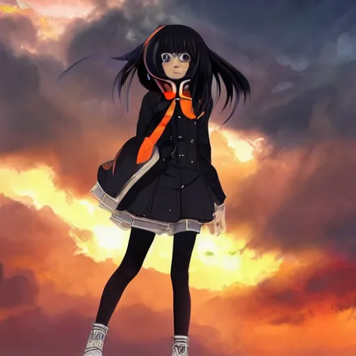 Premium AI Image  Black anime girl with white hair and orange flowers