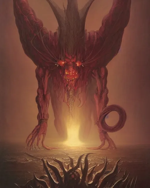 Image similar to a huge humanoid demon by BROM, Thomas Cole and Wayne Barlowe