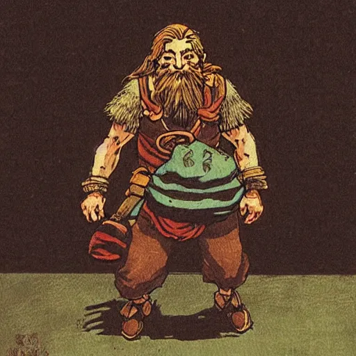 Prompt: “dnd dwarf, carrying big sack, by gou tanabe, manga”